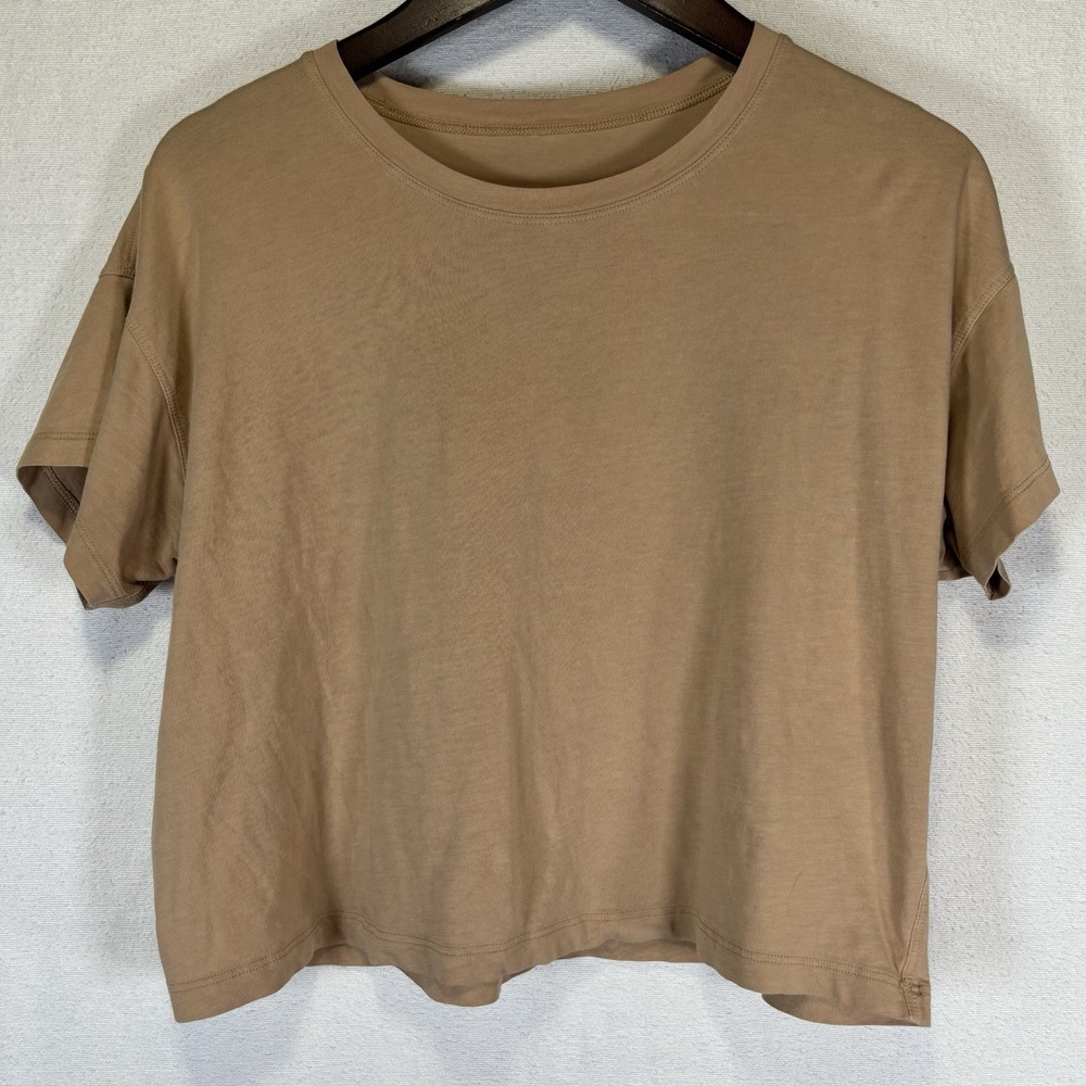 Lululemon Cropped T Shirt Womens Peach Short Sleeve Crew Neck Loose Fit